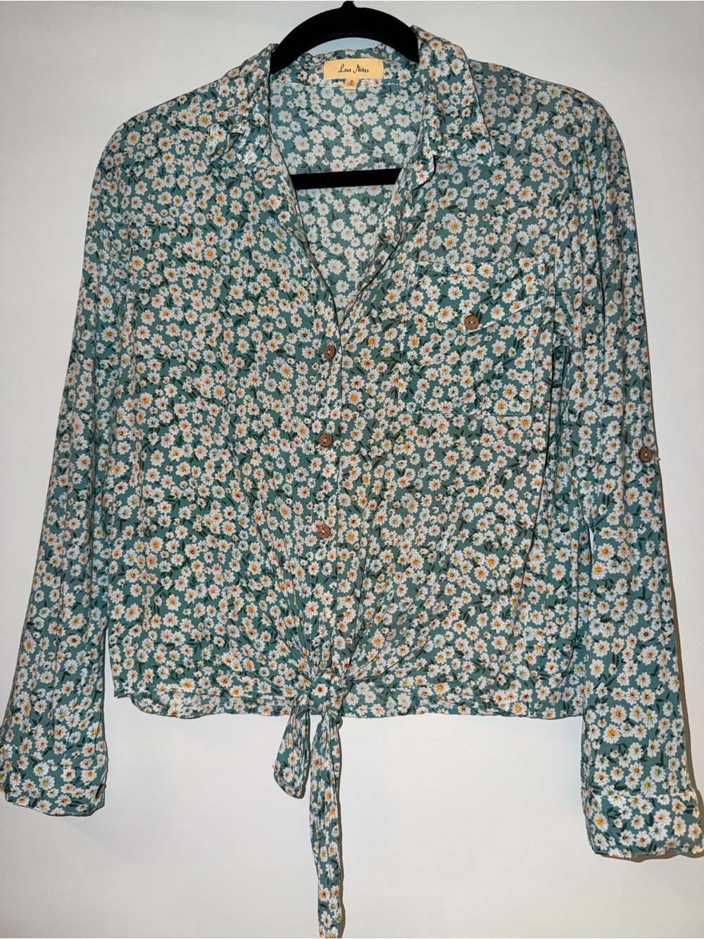 Love Notes Teal Floral Tie-Front Blouse